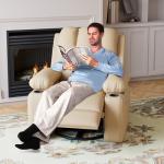Beige Leather Recliner Chair with Cup Holders
