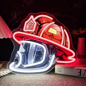 Neon Firefighter Helmet Sign for Man Cave