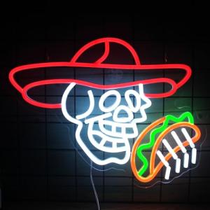 Funny Taco Skull Neon Sign for Man Cave Decor
