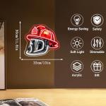 Neon Firefighter Helmet Sign for Man Cave