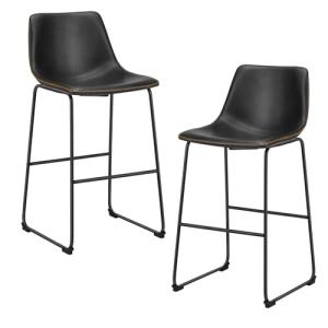 30-Inch Modern Black Faux Leather Bar Stools Set