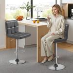 Gray Adjustable Swivel Bar Stools with Backrest