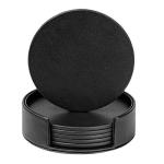 Leather Drink Coaster Set - Black Round, Non-Slip