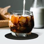 Leather Drink Coaster Set - Black Round, Non-Slip