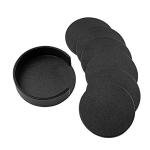 Leather Drink Coaster Set - Black Round, Non-Slip