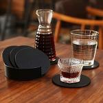 Leather Drink Coaster Set - Black Round, Non-Slip