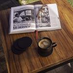 Leather Drink Coaster Set - Black Round, Non-Slip