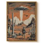 Retro UFO Cowboy Framed Canvas Wall Art