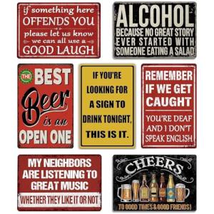 Funny Vintage Metal Bar Signs - 7-Piece Set