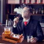 Wooden Cigar Ashtray and Whiskey Glass Set