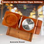 Wooden Cigar Ashtray and Whiskey Glass Set