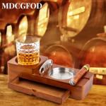 Wooden Cigar Ashtray and Whiskey Glass Set