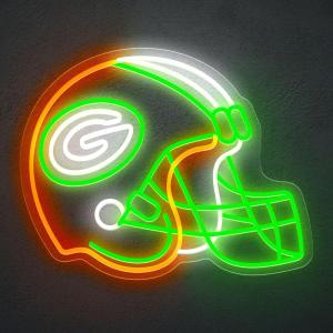 Green Football Helmet Neon LED Sign for Man Cave