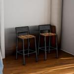 Set of 2 Rustic Bar Stools with Backrest