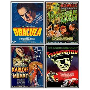 Vintage Horror Monster Movie Poster Set for Man Cave