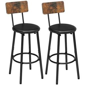Rustic Brown PU Upholstered Bar Stools Set of 2