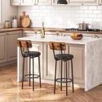 Rustic Brown PU Upholstered Bar Stools Set of 2