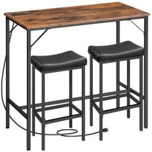 3-Piece Bar Table and Chairs Set with Charging Station