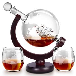 Globe Whiskey Decanter Set with Etched Glasses