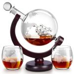 Globe Whiskey Decanter Set with Etched Glasses