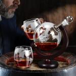 Globe Whiskey Decanter Set with Etched Glasses
