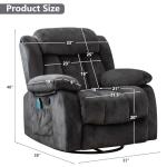 Comfy Grey Massage Swivel Rocker Recliner Chair
