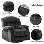Comfy Grey Massage Swivel Rocker Recliner Chair