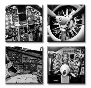 Vintage Airplane 4-Panel Canvas Wall Art