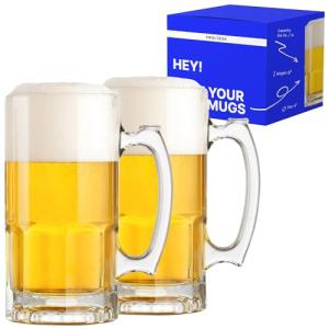Large Glass Beer Mugs - Set of 2
