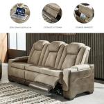 Power Reclining Sofa with USB Charging - Tan/Brown