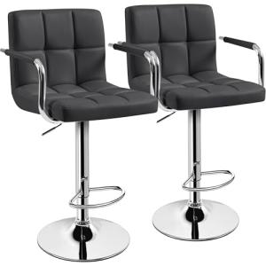 Adjustable Grey Swivel Bar Stools Set of 2