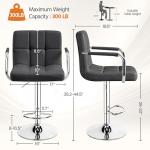 Adjustable Grey Swivel Bar Stools Set of 2