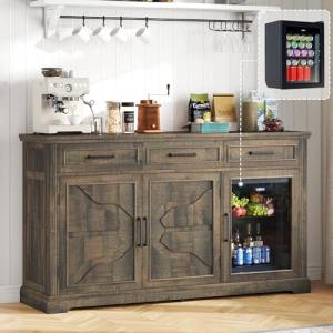 LUXOAK 60" Farmhouse Coffee Bar with Fridge