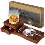 Whiskey Glass Tray with Cigar Cutter & Ashtray