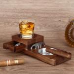 Whiskey Glass Tray with Cigar Cutter & Ashtray