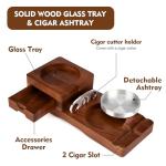Whiskey Glass Tray with Cigar Cutter & Ashtray