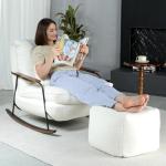 Mid-Century Rocking Chair with Ottoman and Pillow