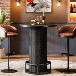 Tribesigns Round Black Bar Table with Footrest
