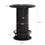 Tribesigns Round Black Bar Table with Footrest