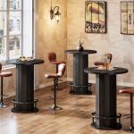 Tribesigns Round Black Bar Table with Footrest