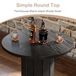 Tribesigns Round Black Bar Table with Footrest