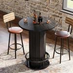 Tribesigns Round Black Bar Table with Footrest