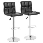 Adjustable Black PU Leather Swivel Bar Stools - Set of 2