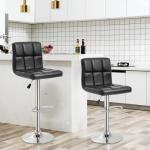 Adjustable Black PU Leather Swivel Bar Stools - Set of 2