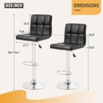 Adjustable Black PU Leather Swivel Bar Stools - Set of 2