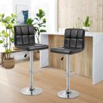 Adjustable Black PU Leather Swivel Bar Stools - Set of 2