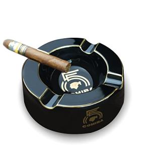 8" Round Black Cigar Ashtray for Men