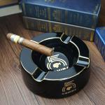 8" Round Black Cigar Ashtray for Men