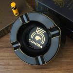 8" Round Black Cigar Ashtray for Men