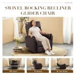 Chocolate Leather Swivel Rocking Recliner Chair